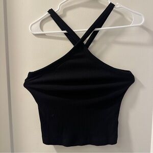 Old Navy Black Cross-Back Cropped Ribbed Tank Top